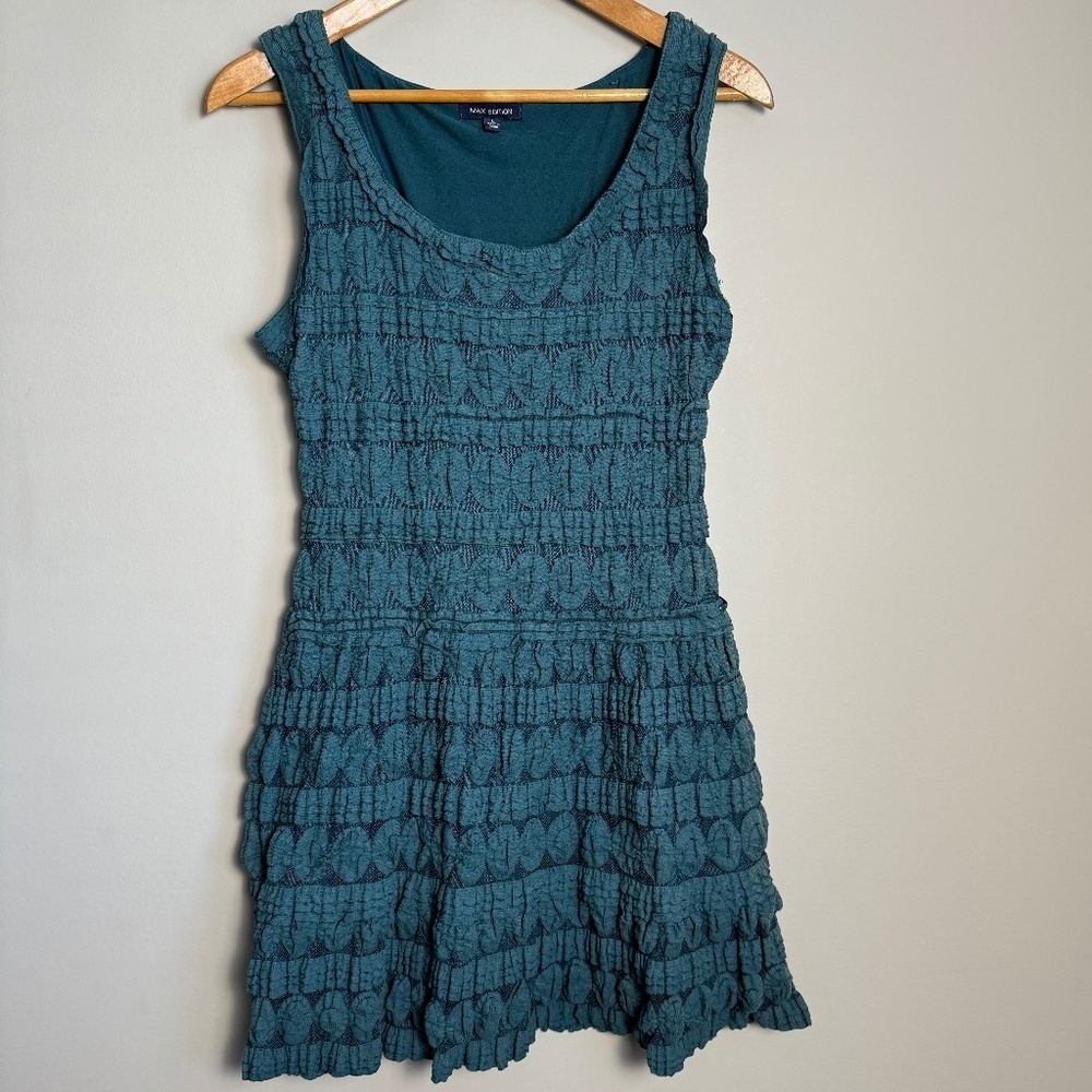 Max Edition Green‎ Bohemian Crochet Lace Sleeveless Pullover Dress Flared Large